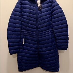 NWT Lands End Black Ultralight Packable Hooded Long Down Jacket Size L